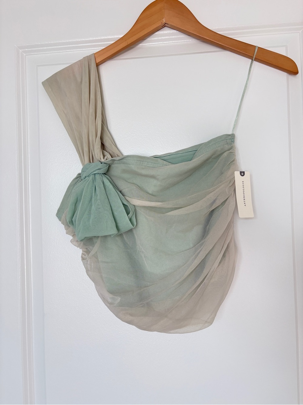 NWT Anthropologie Maeve sz SMALL one mint green shoulder mesh overlay tube top